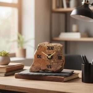 Golden & pink textured soft riverstone table clock