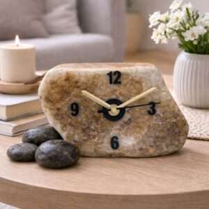 Mud&white coloured textured soft riverstone table clock river stone time table clock