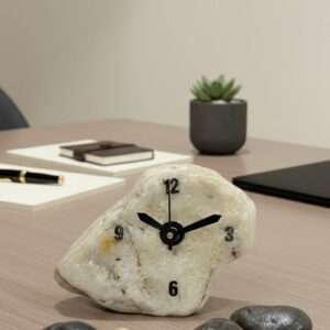 White marble color soft textured riverstone table clock